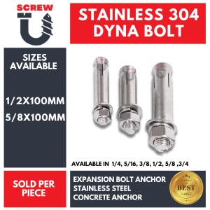 1/2" 5/8" | Stainless 304 Dyna Bolt SS Expansion Bolt Anchor Bolt | SOLD PER PIECE