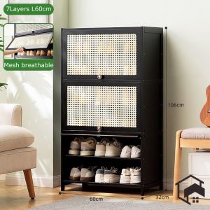 🔥Ready Stock🔥Bamboo Shoe Cabinet Large-Capacity Shoe Shelf Multi-Layer Shoe Rack Dust-Proof Cabinet