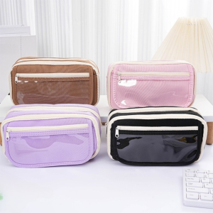 EASYEAH Multi-layer Pencil Bag Large Capacity Solid Color Pen Pouch Fashion Stationery Storage Bag Back To School