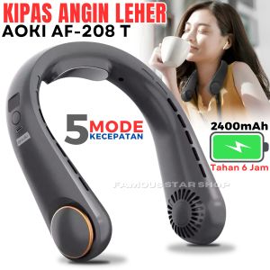 Kipas Angin Gantung Leher Portable USB 2400Mah 5-Speed Wind Neck Fan AOKI AF-208T - Kipas Angin Mini Portable Makaron Lucu Neck Gantung Leher USB LED AOKI AF 208 T ~FSS