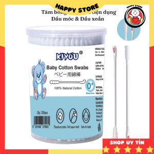 Tăm bông sơ sinh Kiyou 2 đầu dẹp - đầu xoắn tăm bông ngoáy tai cho bé hộp 200 que Happy Store