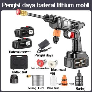 【Barang spot+ COD】 BAIPUXI Alat cuci motor semprot 24V 100bar 300000mah 2 baterai Cocok untuk mencuci mobil Mencuci lantai Menyiram bunga (Mesin cuci motor Jet cleaner tekanan tinggi Jet cleaner cuci motor Alat cuci motor 1 set lengkap)