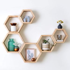 Rak Dinding Hexagonal Hiasan Dinding Aesthetic Rak Hexagonal Kayu Jati Pajangan Hiasan Dinding Gantung