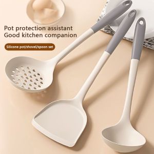 【Low Price】12Pcs Silicone Kitchen Utensils Tools Non-stick Silicone Cooking Set Wooden Handle Spatula Soup Spoon Set Heat Resistant 800°multifunction Cooking Utensils earphea