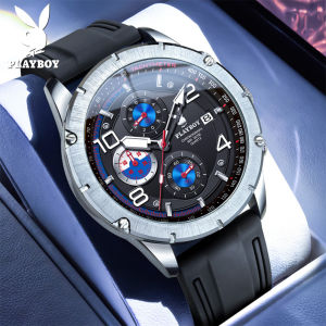 PLAYBOY Luxury Multifunctional Watch for Men Original Waterproof 2025 Fashion Silicone Strap Calendar Luminous