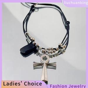 [COD] liuchuanbing Jewellery Y2k Retro Kim Loại Chữ Thập Mặt Dây Chuyền Vòng Cổ Cho Phụ Nữ Cô Gái Punk Gothic Dây Màu Đen Dài Áo Len Chuỗi Thời Trang Đảng Trang Sức Quà Tặng