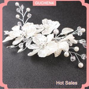 GUCHEN4🎀 Cô dâu pha lê ngọc trai hoa tóc Clip trang sức tóc cưới phụ kiện tóc sang trọng