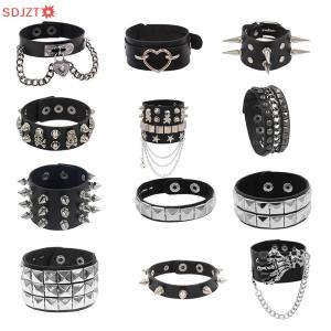 🚚【Local Express Delivery】🚚 90s Fashion Punk Style Bracelet Personality PU Leather Three Rows Spikes Square Bracelets Bangle 2024 Party Jewelry Gift