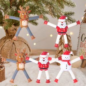 4PCS Christmas Dolls Decorations Funny Stretch Snowman Santa Claus Figurine Christmas Tree Hanging Pendant Desktop Decor Xmas New Gifts