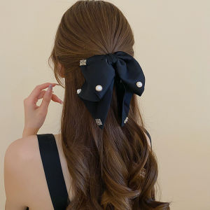 F4 Jepit Rambut Korea Pita Retro Satin Bow Clip Elegant Low Ponytail Hair Claw HCBR016