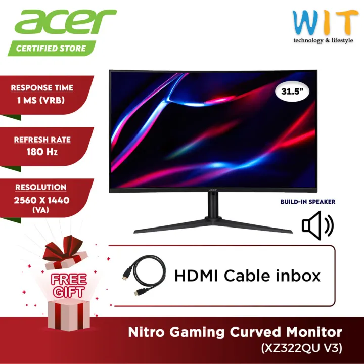 Acer Nitro XZ322QUV3 Gaming Curved Monitor - 31.5" /1ms VRB /2560 x 1440/180Hz/VA Panel/HDMI/DP/Speaker/3Y Warranty)