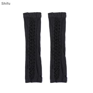 [ShiFu] Vintage Party Cosplay Mesh Stretch Gloves Nightclub Dancing Half-Finger Fun Fishnet Mittens Womens Long Broken Hole Arm Sleeve