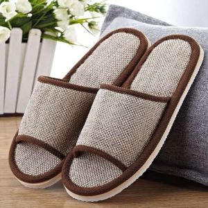 IELGY Solid Color Home Wood Flooring Linen Slippers Hotel Couple Silent EVA Foam Bottom Indoor Home Slippers