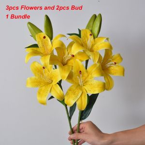 MIRELINA với 3 bông hoa và 2 nụ hoa Hoa Lily Nhân Tạo 67cm 6 màu sắc Hoa giả Lily Chất lượng cao Quà tặng ngày Valentine Trang trí nhà cửa