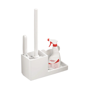 Toilet brush wall mounted perforated storage rack with 2 cleaning brushes in the bathroom