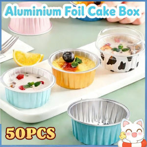 50Pcs Reusable Aluminum Foil Tin Cup with Cover Pudding Cupcake Mold Air Fryer Baking Tray Cake Box 铝锡纸布丁杯