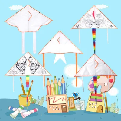 Blank Triangle Kite DIY Children Doodle Coloring Kite DIY Cartoon Graffiti Kite Family Outings Flying Toys