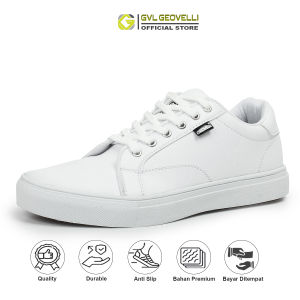 Gvl Geovelli Sepatu Sneaker Kasual Pria Vitrosa G-3104 Natural Putih Hand Made Full White 39-43