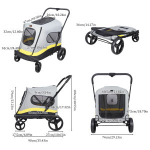 Extra Large Dog Stroller 4 Wheels Foldable Pet Stroller Jogging Carriage Stroller