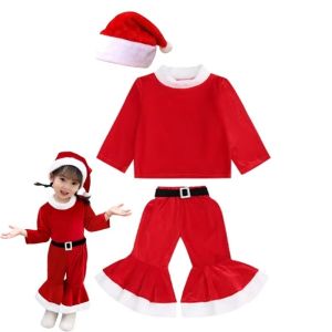 MODERNLUX Ông già noel đỏ Quần Áo giáng sinh trẻ em Hóa trang Với mũ quần áo Bộ trang phục biểu diễn Năm Dài Tay Trang phục giáng sinh Bé gái trẻ biết đi
