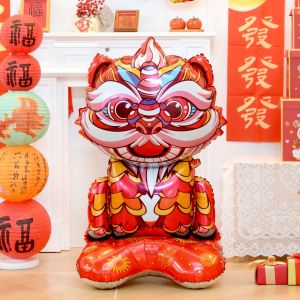 🔥3PCS 4D Extra Large Standing God of Wealth Aluminum Foil Balloon Lion Dance Balloon 2025 Chinese New Year Party Home Decor Spring Festival Supplies Kids Toy