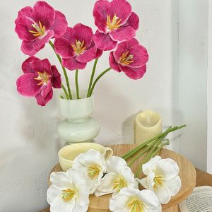 FVWF489263 White Artificial Tulip Flowers Single Stem Double Petal Fake Flowers Tulip Small Wedding Bouquet Flowers Home Decor