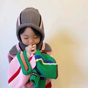 QIWANBA19 นุ่มนุ่มๆ หมวกถักสำหรับเด็ก โดมทรงโดม ปุ่มปุ่มสำหรับผู้หญิง หมวกไหมพรมสำหรับทารก บุคลิกภาพที่ดี กันลม หมวกสวมหัวเด็กทารก ฤดูหนาวในฤดูหนาว