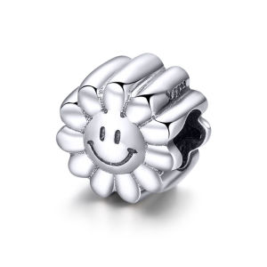 BAMOER Free Shpping October Authentic 925 Sterling Silver Smile Sunflower Sunny Face Charms Beads fit Original Bracelets DIY Jewelry Making SCC901