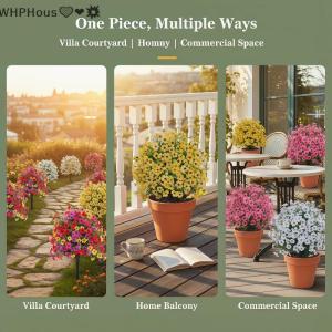 WP💓💛💖 Eco Friendly 18 Inch Artificial Petunias with Ground Stake for Outdoor Porch and Garden Scenes