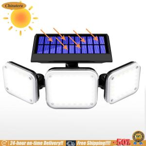 [Chinatera Brand Store] 112 LED Super Bright Solar Wall Light IP65 Waterproof 3 Heads Flood Light with 3 Modes 6000-6500K for Exterior Outside Garage House