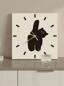 Cat Black and White Square Canvas Painting Wall Clock Home Good Decoration for Living Room Bedroom Wall Clock