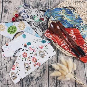 [COD] ZHONGYI0 Xách tay bộ đồ ăn túi Nhật Bản in ấn tái sử dụng uống rơm đũa dao kéo Pouch Dây Kéo Túi dao kéo túi cho muỗng ngã ba