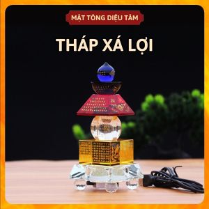 Tháp xá lợi Phật giáo tháp đựng hạt xá lợi đặt bàn thờ Phật bằng pha lê đồ thờ cúng phong thủy Mật tông Diệu Tâm
