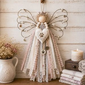 KECTTIO Vải cắt sẵn Bộ dụng cụ thủ công tự làm đồ treo vải hình thiên thần Nút bấm Cánh nhiều lớp Thiên thần vải treo Trang trí tường lễ hội có hướng dẫn Bộ dụng cụ làm đồ thủ công bằng vải hình thiên thần Giáng sinh