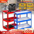 REAIM 【Logam】Troli Bengkel Rak 3 Susun Trolly Besi Kapasitas tinggi Trolley Bantalan beban 500KG. 