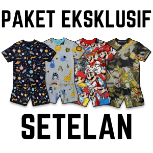 Paket Usaha Baju Kaos Setelan Harian Anak Laki Laki Distro Piyama Tidur Karakter Cowok 1 - 10 Tahun