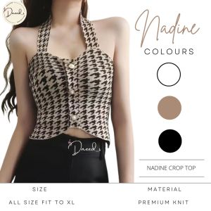 Dneeds - Nadine Crop Top Halter Button Knit - Baju Atasan Wanita Tanpa Lengan Korean Fashion Style Grosir