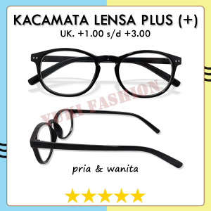 COD - Kacamata Baca Lensa Full Plus Hanya Baca Jarak Dekat U.k +1.00 s.d +3.00 Pria Wanita  Kacamata Plus Reading Glasses Model Korean Style Kacamata Plus Frame Hitam Oval Super Focus High Quality