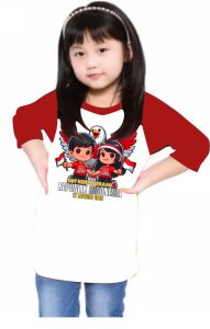 kaos anak-anak cewek  sablon 17 agustus KE 80/ Kaos Raglan Anak Perempuan /kaos anak lengan 3\4 \kaos oblong