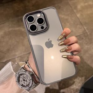 Case For iPhone 15 15 Pro 15 Pro Max 14 Pro Max Casing Silicone Chrome Matte Metallic Titanium Silver