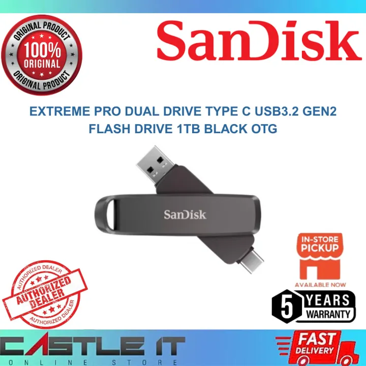 Sandisk Extreme Pro Dual Drive Type C USB3.2 Gen2 Flash Drive 1TB Black OTG