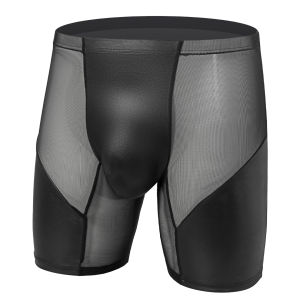 Mens Boxer Shorts Homme faux Leather Underwear Man Breathable Mesh Panties Pouch Middle Long Leg Underpants Cueca calzoncillo