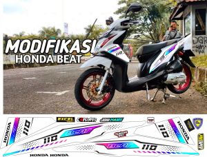 STRIPING BEAT FI 2013 TERBARU MOTIF STYLE DASAR PUTIH STIKER VIRAL