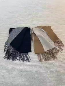 รุ่นชิปที่ถูกต้อง ! ผ้าพันคอแคชเมียร์สีดำเทาสีนมชาแบบสองด้านสำหรับผู้หญิง ผ้าคลุมไหล่ขนสัตว์ยาวแบบดีไซน์เนอร์ ผ้าพันคอไล่สี