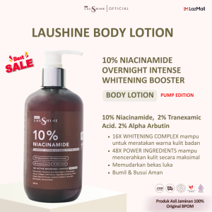 Laushine Beauty - Overnight Whitening Booster Lotion Pump - 250 ML | 10% Niacinamide HB Dosting Pencerah Badan Permanen - Meregenerasi Sel Kulit Mati - Meratakan Warna Kulit - Membuat Tampilan Kulit Badan Jadi Lebih Sehat Segar & Halus | body lotion