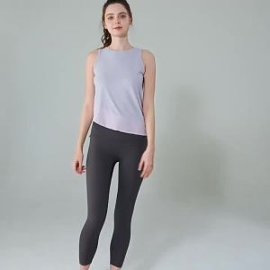 ALO- Summer Sports Vest for Women Loose Fit Hip Cover Slimming Yoga Top T Lightweight Training Fitness Sleeveless Tank Top  Al0-yoga