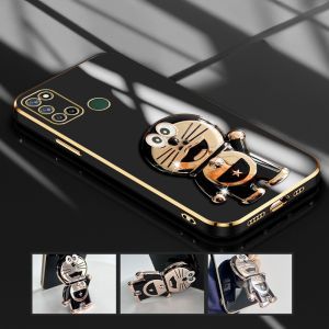 (Lokal Ready)Hontinga Softcase Case Casing hp Realme C11 C11(2021) C12 C15 C17 Casing Dengan Doraemon Bracket Lembut silikon kesing Case hp Anti Gores Air Karet untuk Anak Perempuan softcase