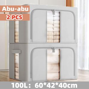 ▶Sangat tahan lama◀ Box baju 66L-110L Box Storage|box container besar kain Oxford berkualitas tinggi|Kotak penyimpanan pakaian jendela transparan|Storage box serbaguna bukaan ganda |Tahan debu dan tahan air/dapat dilipat/ditumpuk