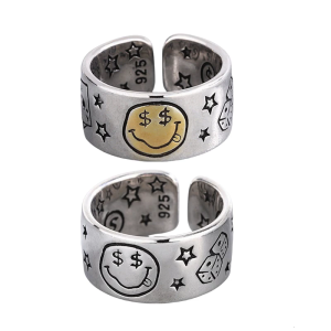 Smile Face Star Dices Opening Ring Adjustable Size Finger Ring Stylish Jewelry for Trendy and Stylish Outfits