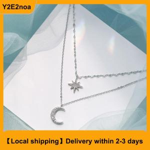 【Local shipping】 Fashion Simple Double Layer Star Moon Pendant Necklace Light Luxury Inlaid Clavicle Chain For Women Fashion Jewelry